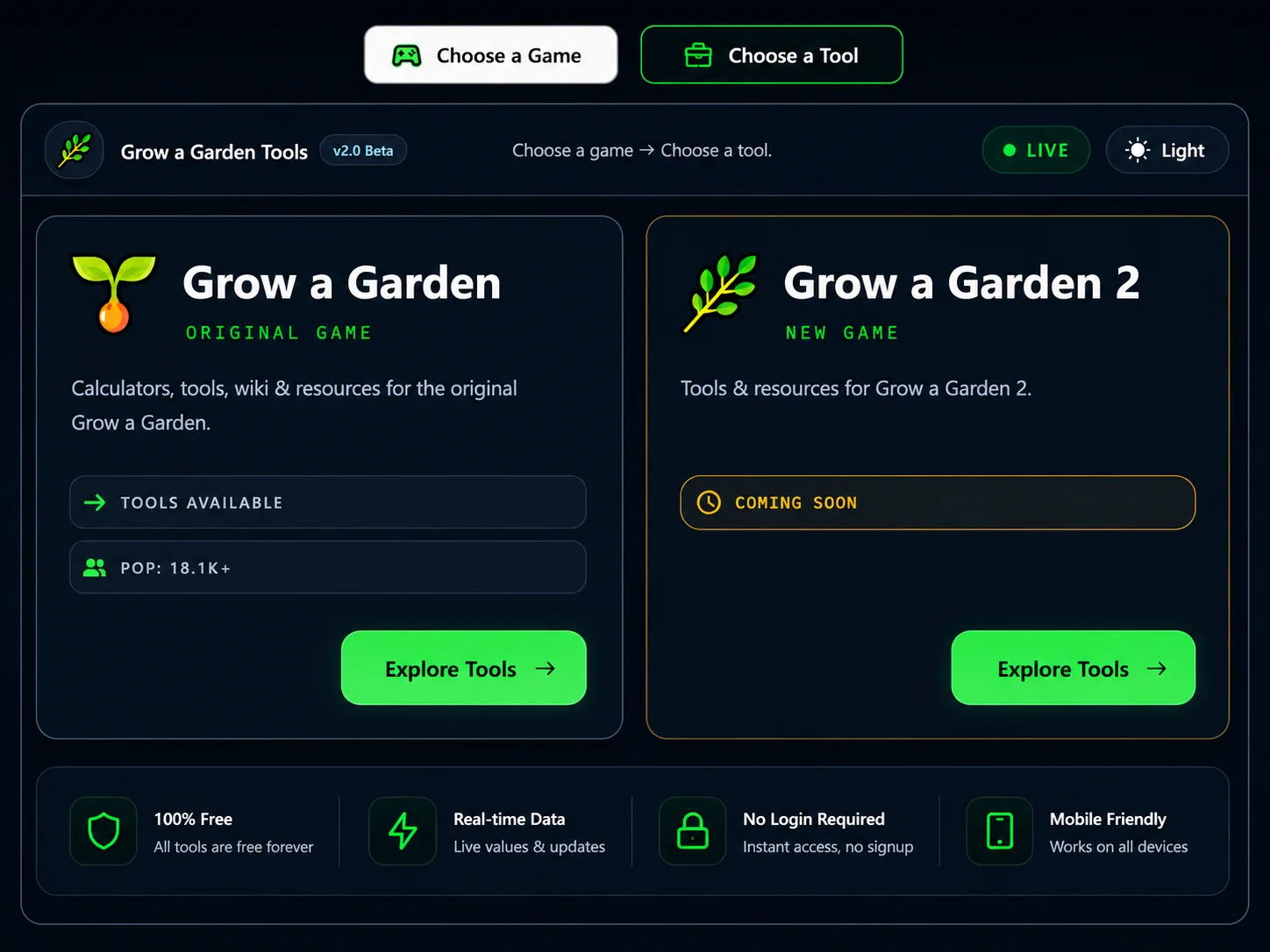 Grow a Garden Calculator tools dashboard