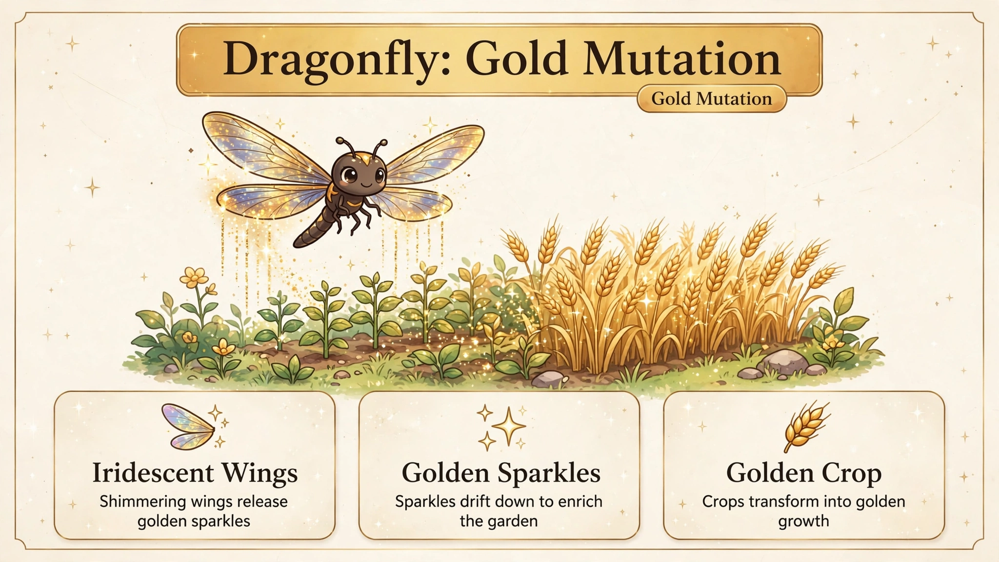 Dragonfly pet applying the Gold mutation in Grow a Garden